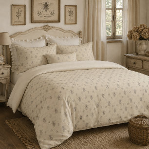 Beige Honey Bee French Country Vintage Rustic Duvet Cover