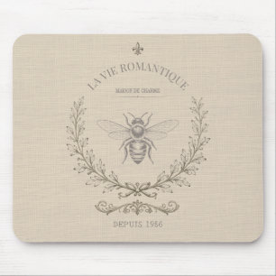 Beige Honey Bee French Country Vintage Rustic Mouse Pad