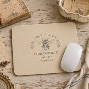 Beige Honey Bee French Country Vintage Rustic Mouse Pad