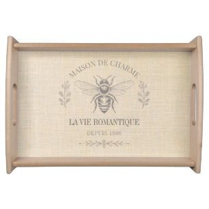 Beige Honey Bee French Country Vintage Rustic Serving Tray