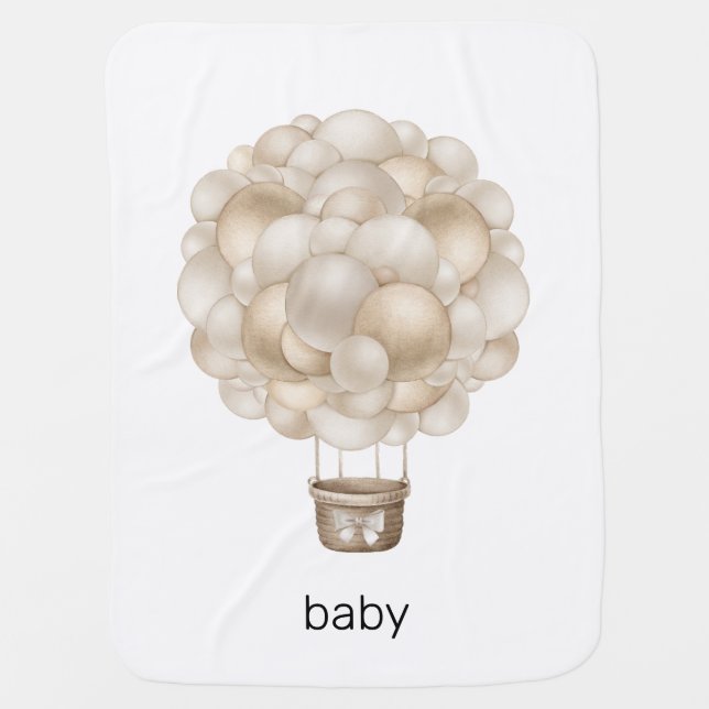 Beige Hot Air Balloon Baby Blanket (Front)