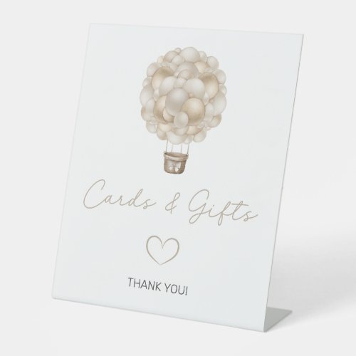 Beige Hot Air Balloon Baby Shower Cards and Gifts Pedestal Sign