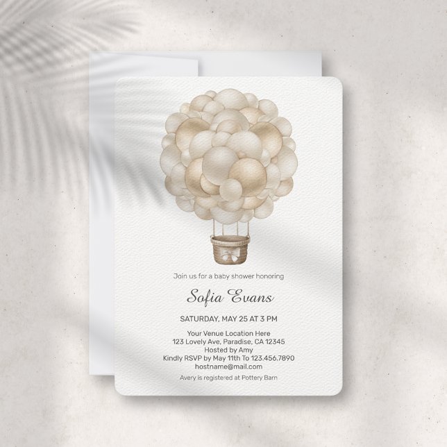 Beige Hot Air Balloon Baby Shower Invitation (Creator Uploaded)