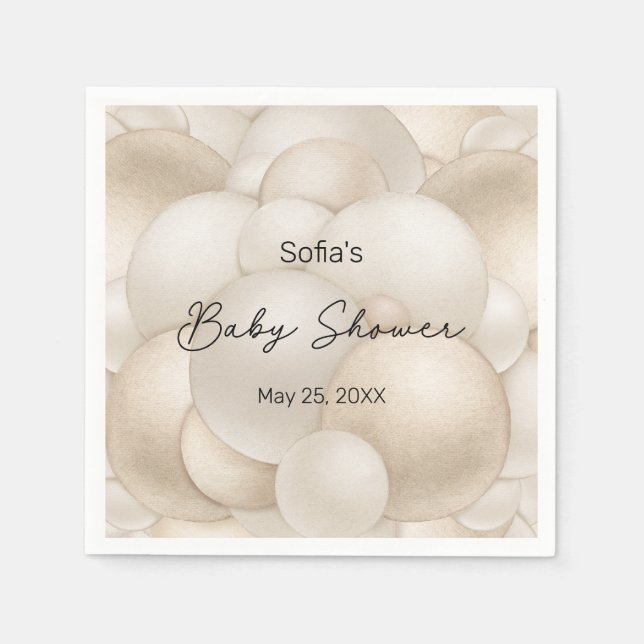 Beige Hot Air Balloon Baby Shower Napkins (Front)