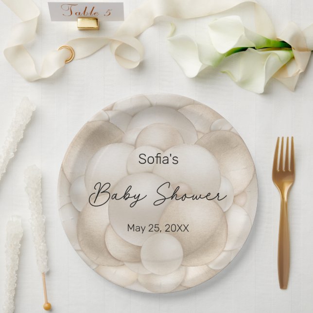 Beige Hot Air Balloon Baby Shower Paper Plates (Wedding)