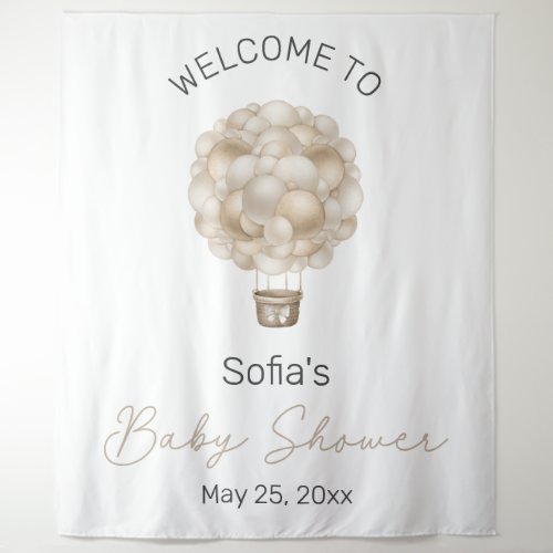 Beige Hot Air Balloon Baby Shower Tapestry
