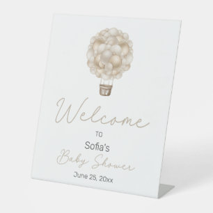Beige Hot Air Balloon Baby Shower Welcome Pedestal Sign