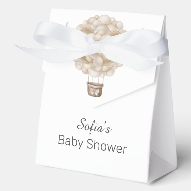 Beige Hot Air Balloon Boho Baby Shower Favor Boxes (Front)