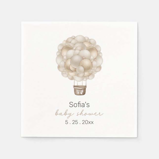 Beige Hot Air Balloon Boho Baby Shower Napkins (Front)