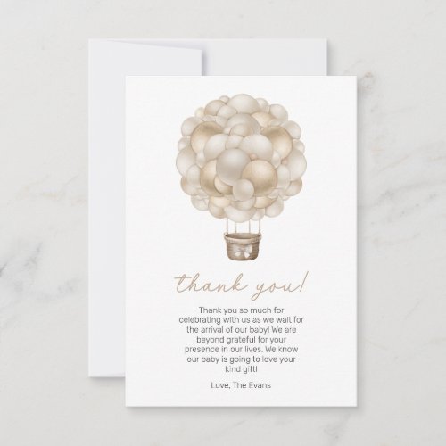 Beige Hot Air Balloon Boho Baby Shower Thank You Card