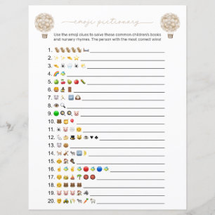 Beige Hot Air Balloon Emoji Books Baby Shower Game
