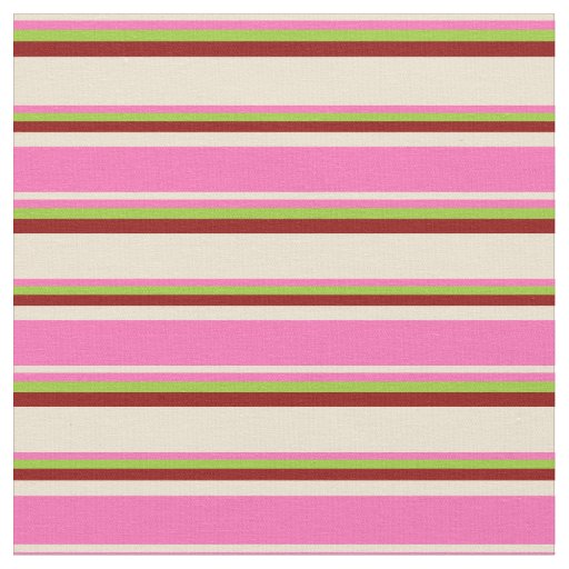 Beige, Hot Pink, Green & Dark Red Stripes Fabric