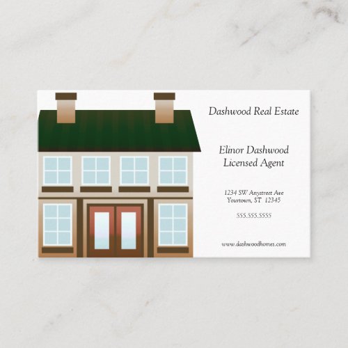 Beige House with Red Doors Real Estate Business Card