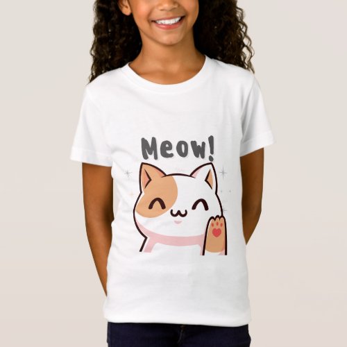 Beige Illustrated cat T shirt