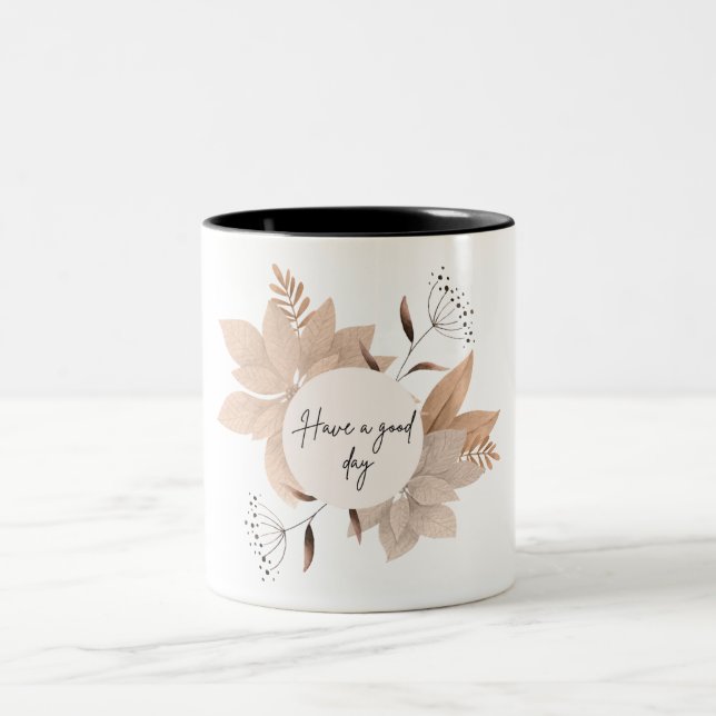 Beige Illustrated Nature Leaves Mug (Center)