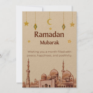 Beige Illustrative Ramadan Mubarak Holiday Card
