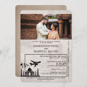 Beige India Passport Wedding Invitation