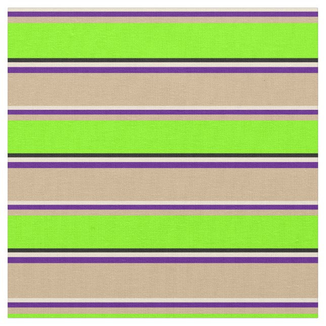 Beige, Indigo, Tan, Chartreuse, and Black Pattern Fabric (Close Up)