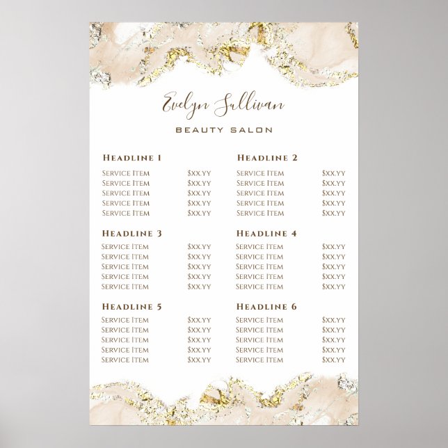 Beige ink Marbling Design Price List Poster (Front)