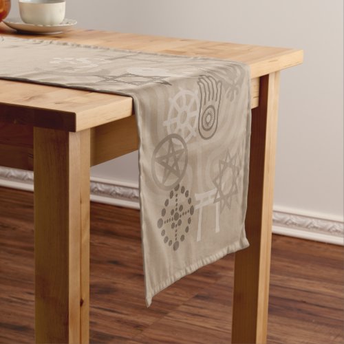 Beige Interfaith Symbols Short Table Runner