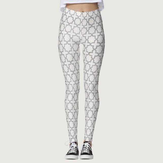 Beige Islamic geometric pattern Leggings (Front)