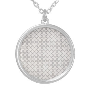 Beige Islamic geometric pattern Silver Plated Necklace