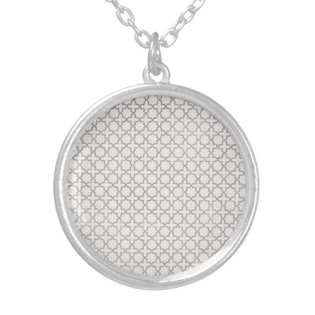 Beige Islamic geometric pattern Silver Plated Necklace (Front)
