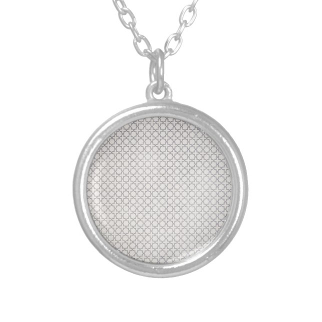 Beige Islamic geometric pattern Silver Plated Necklace (Front)