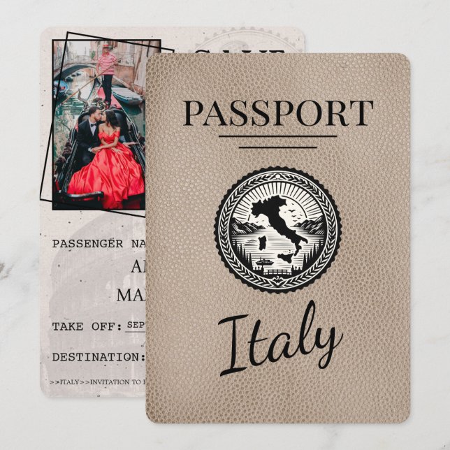Beige Italy Passport Save The Date (Front/Back)