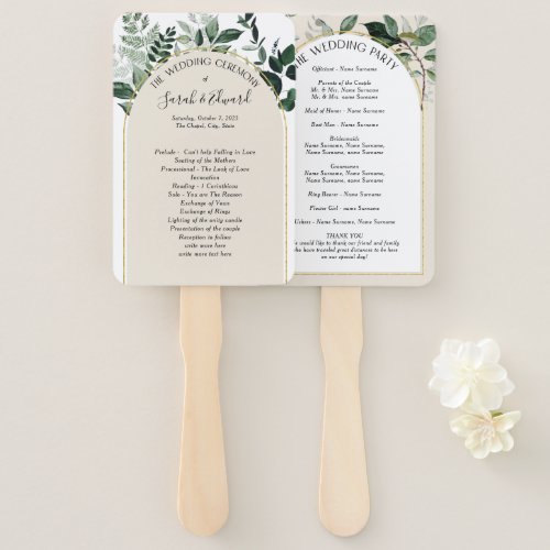 Beige Ivory Boho Arch botanic Wedding program Hand Fan