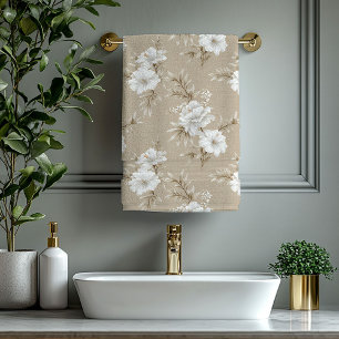 Beige ivory floral tropical soft neutral palette  bath towel set