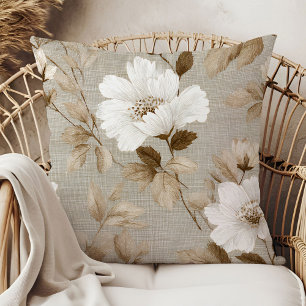 Beige ivory floral tropical soft neutral palette  throw pillow