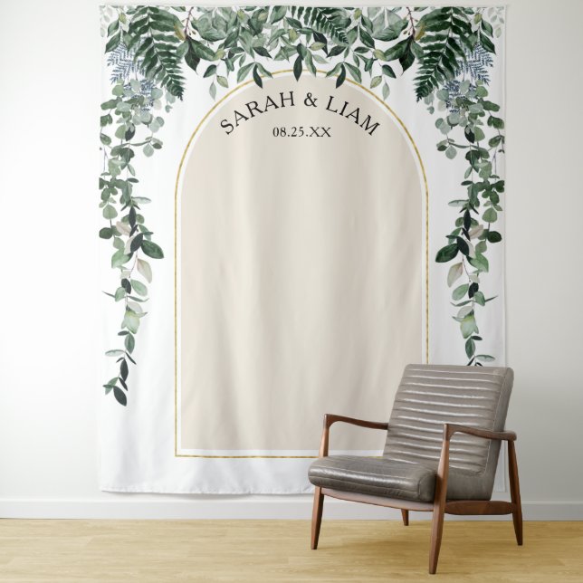 Beige Ivory Modern arch Botanic Wedding Backdrop (In Situ)