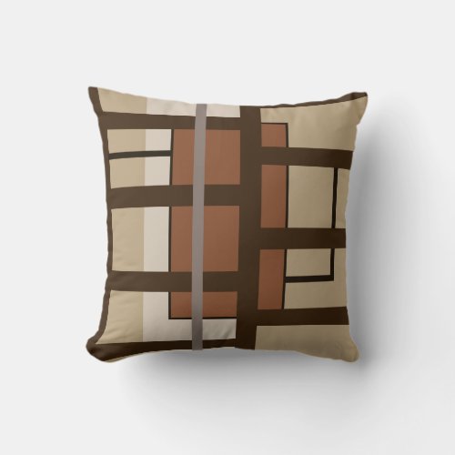 Beige Ivory Sienna  Brown Geometric Art Pattern Throw Pillow