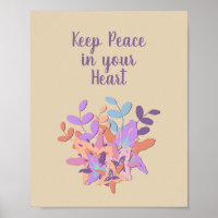 Beige "Keep Peace in your Heart" Floral Poster