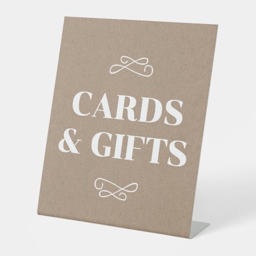 Beige Kraft White Flourish Cards  Gifts Pedestal Sign