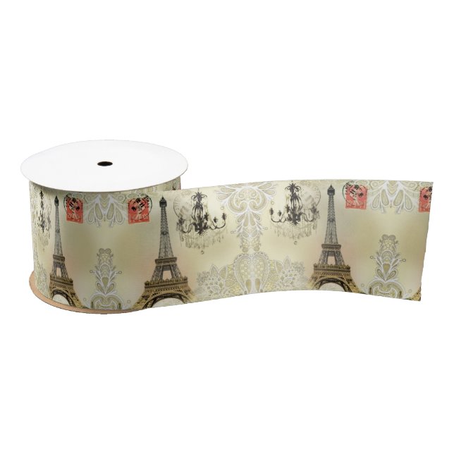Beige Lace Chandelier French Paris Eiffel Tower  Satin Ribbon (Spool)