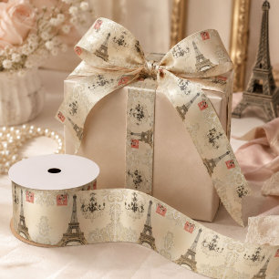 Beige Lace Chandelier French Paris Eiffel Tower  Satin Ribbon