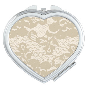 Beige lace compact mirror