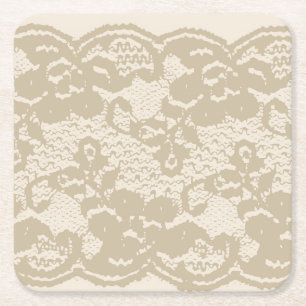 Beige lace square paper coaster