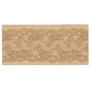 Beige lace wood USB flash drive