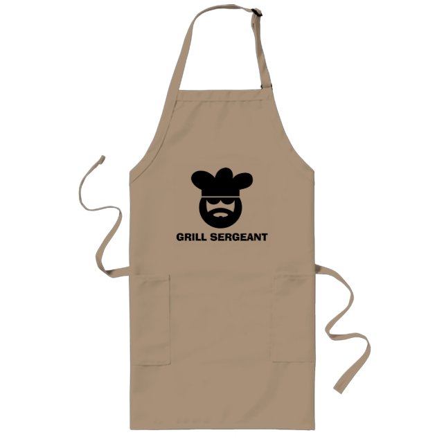 Beige large BBQ apron for men | Grill sergeant (Front)