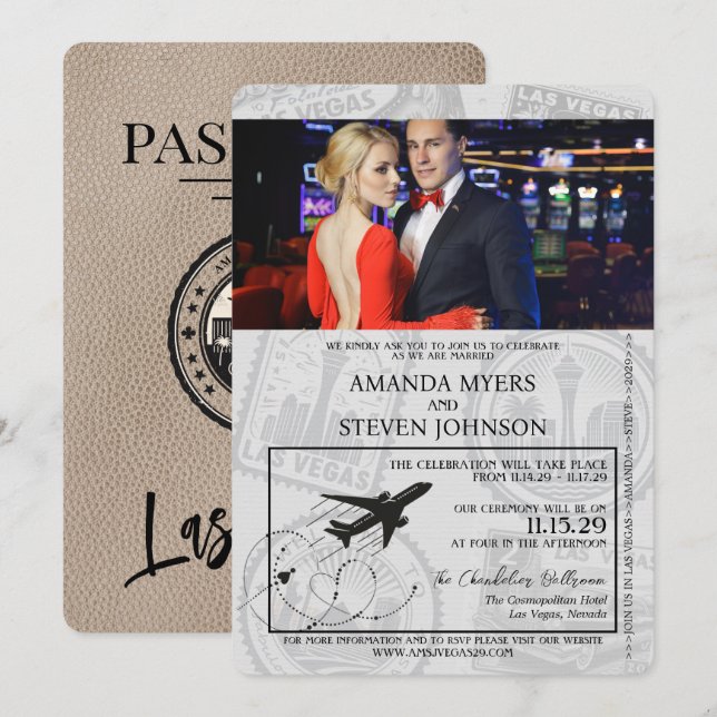 Beige Las Vegas Passport Wedding Invitation (Front/Back)