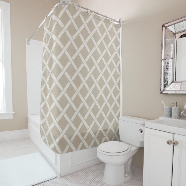 Beige Lattice | Modern Farmhouse Bathroom Decor Shower Curtain (In Situ)