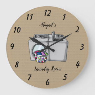 Beige Laundry Room Personalized Large Clock