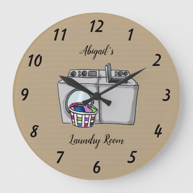 Beige Laundry Room Personalized Large Clock (Front)