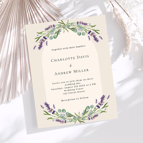 Beige lavender arch budget wedding invitation