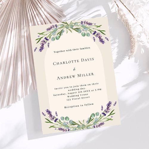 Beige lavender floral greenery luxury wedding invitation