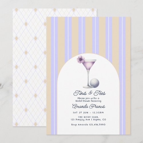 Beige Lavender Preppy Martini Golf Bridal Shower Invitation