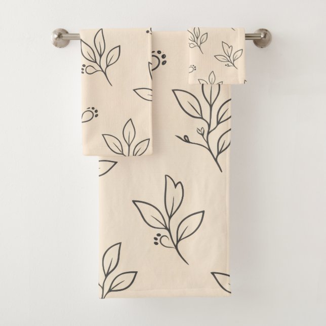 Beige Leaf Bathroom Towel Set (Insitu)